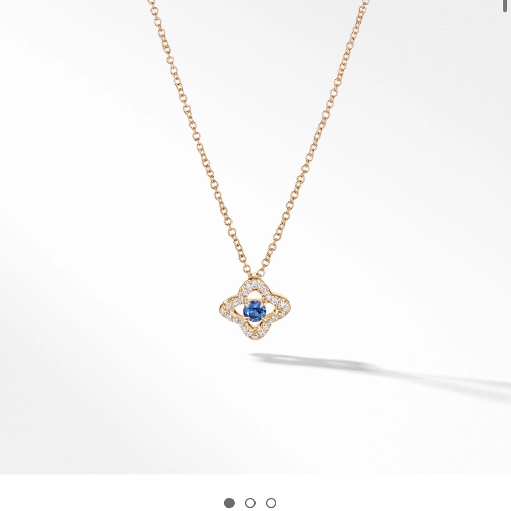 David Yurman Venetian Quatrefoil Gold, Diamon and Blue Sapphire Necklace